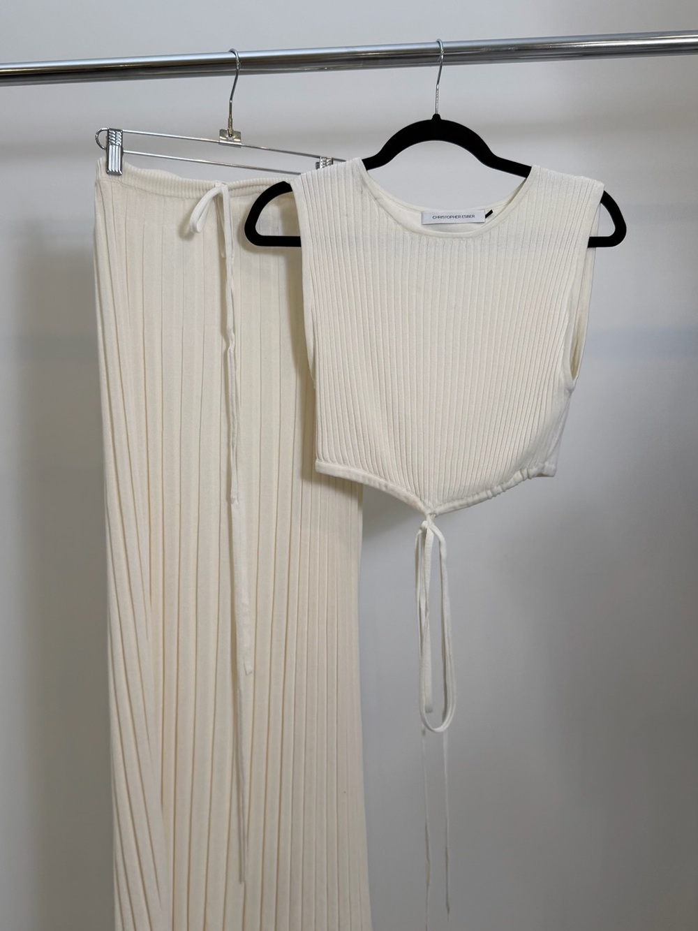 Christopher Esber Cream Ribbed Knit Top - Picture 1 of 3